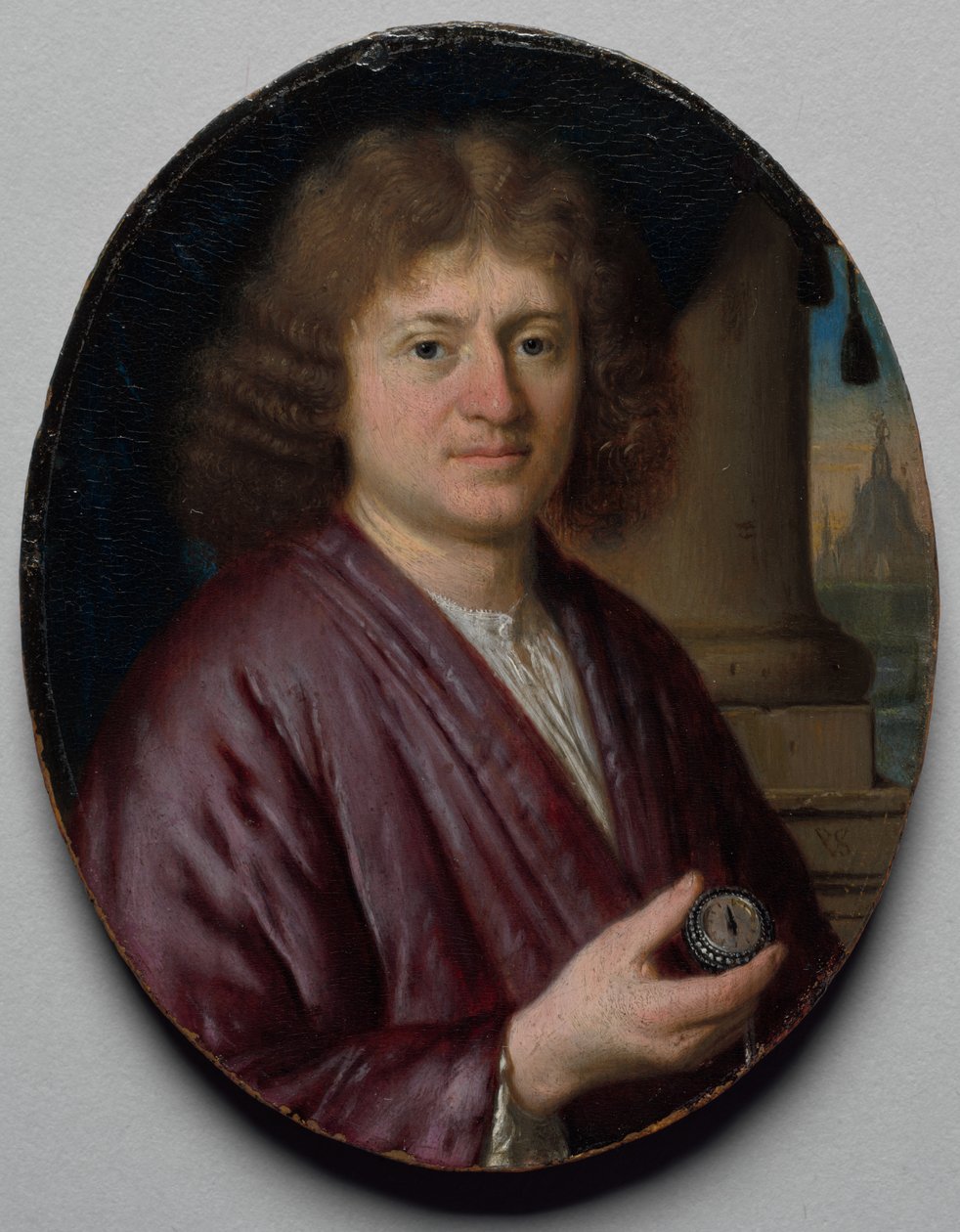 Portrett av en mann som holder en klokke, ca. 1665-70. av Pieter Cornelisz van Slingelandt