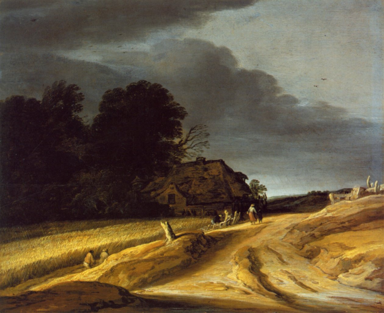 Landskap med grusvei og våningshus av Pieter Dircksz Santvoort