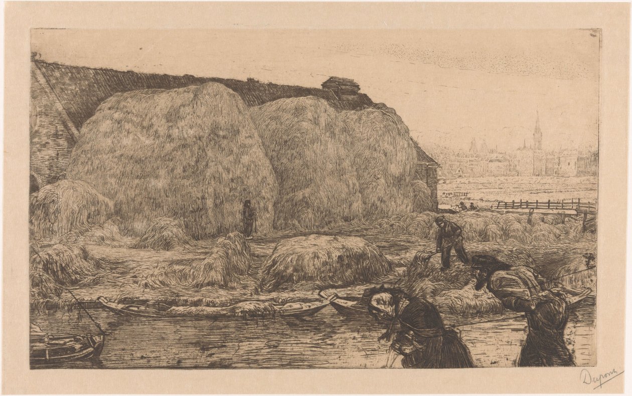 Gård med høyskår på Jaagpad i Amsterdam av Pieter Dupont (signed by artist)