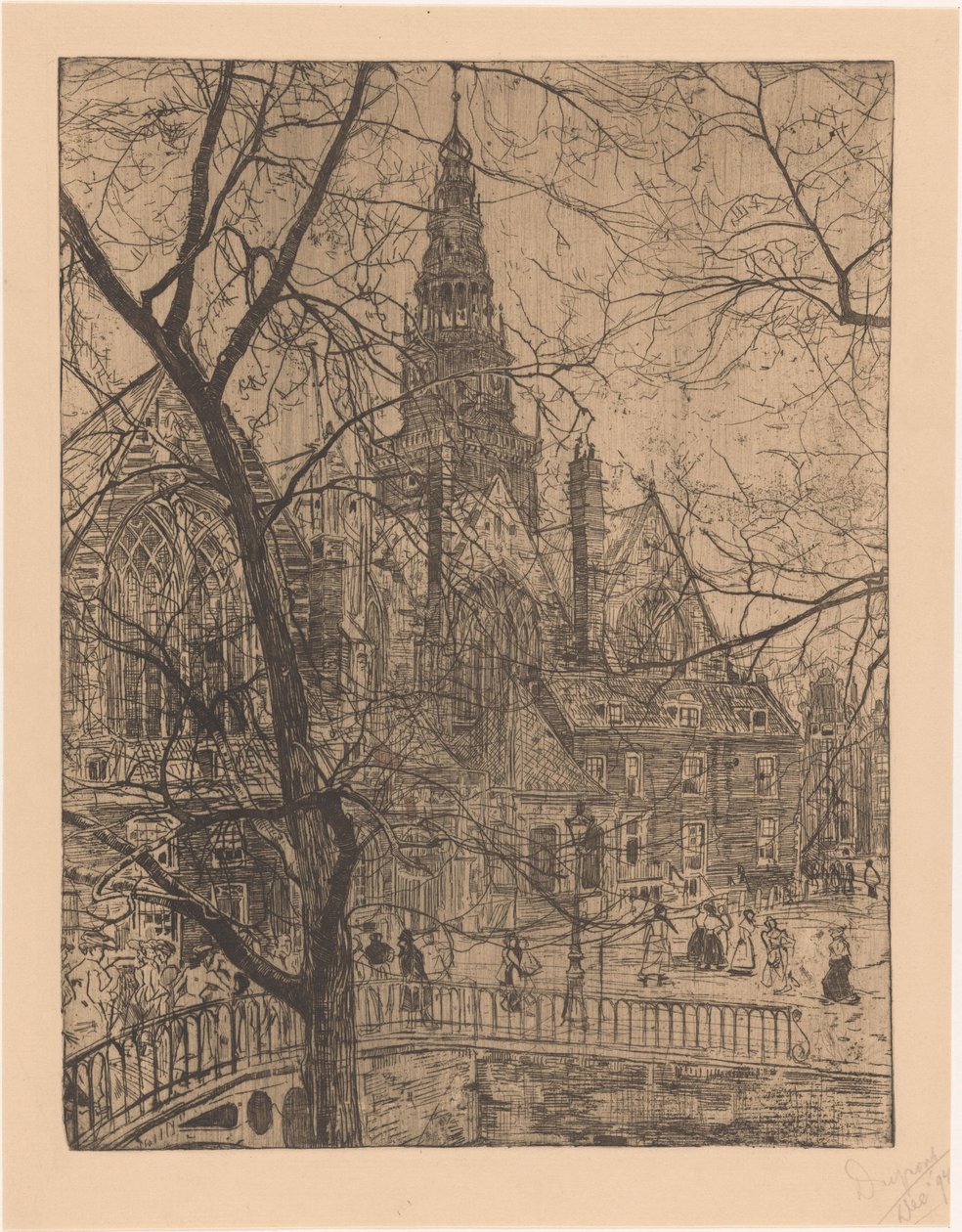 Den gamle kirken i Amsterdam av Pieter Dupont (signed by artist)