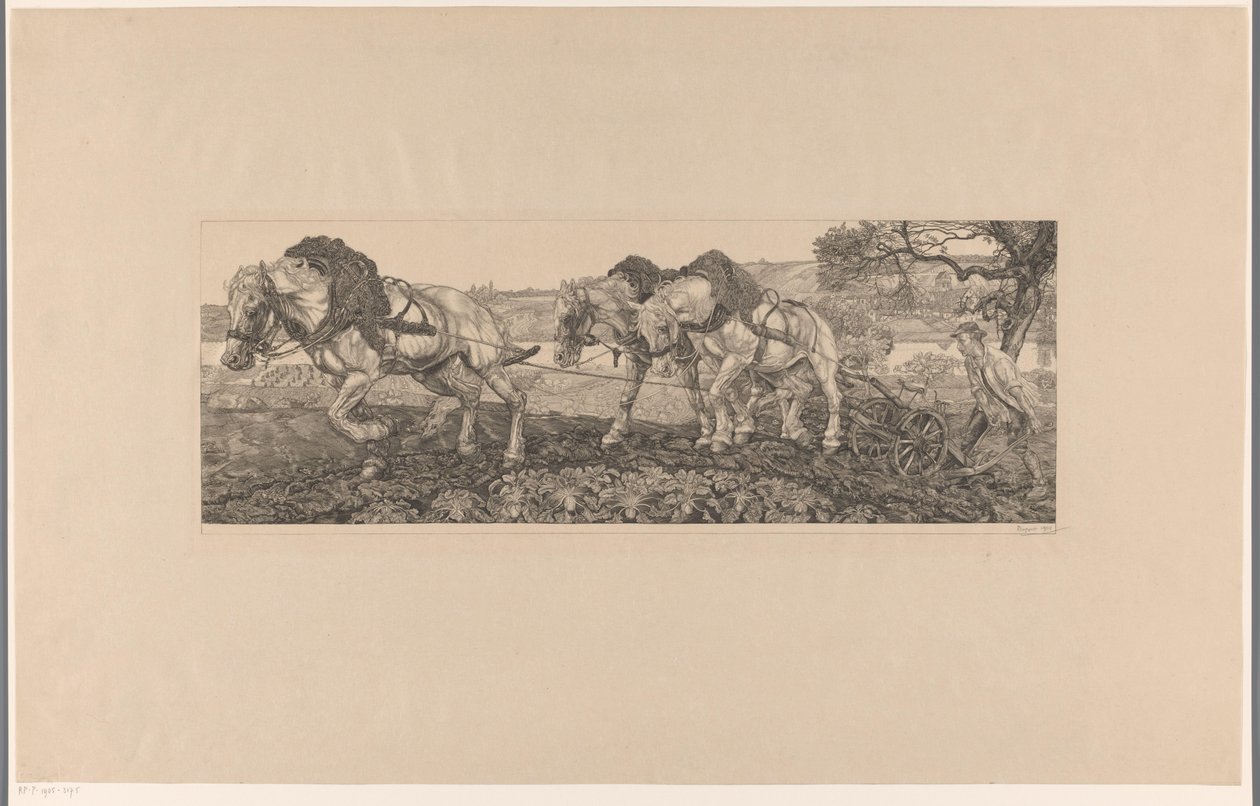 Pløyende hester (original tittel) av Pieter Dupont (signed by artist)