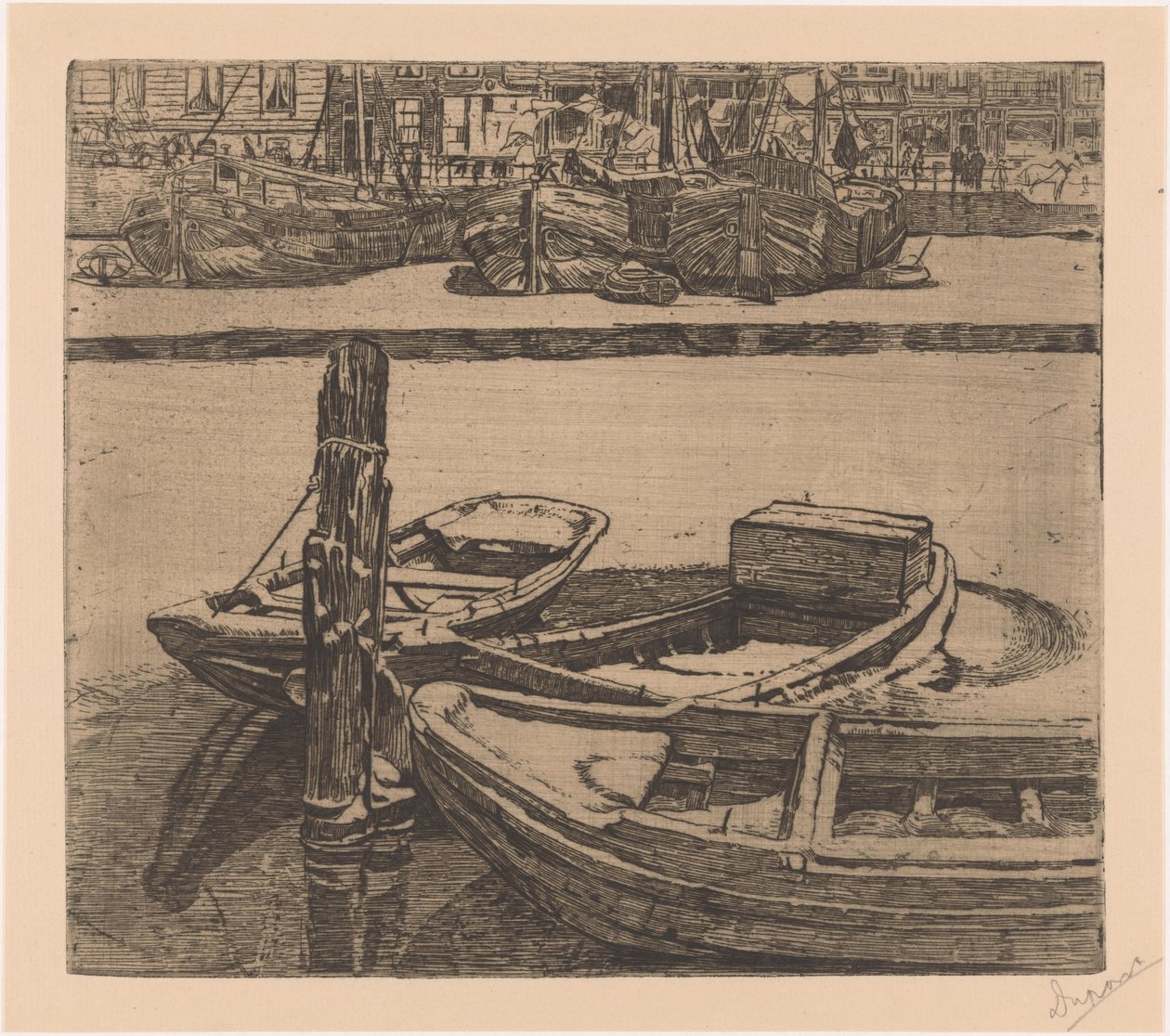Skip i Damrak i Amsterdam av Pieter Dupont (signed by artist)