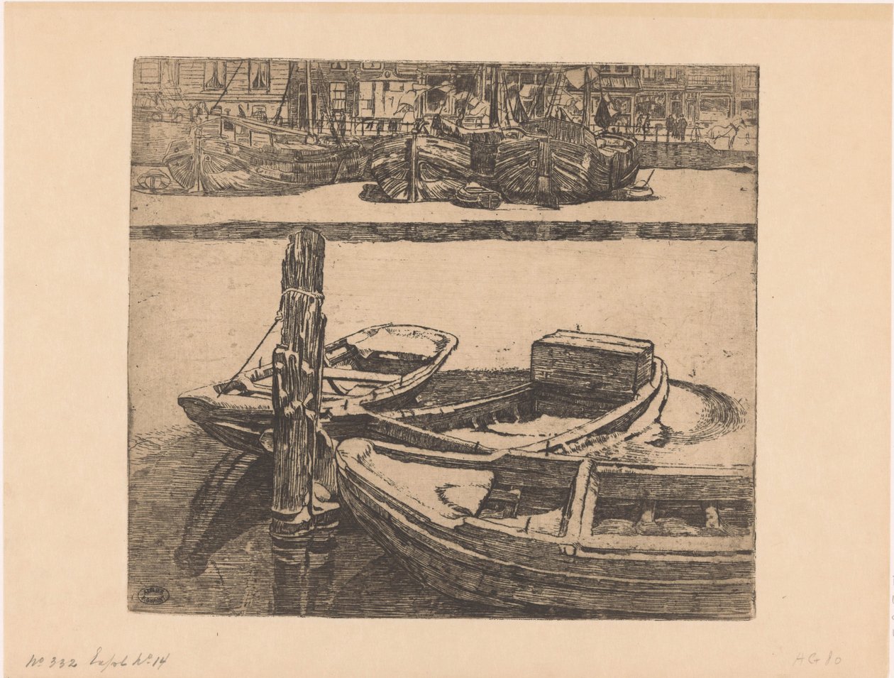 Skip i Damrak i Amsterdam av Pieter Dupont (signed by artist)