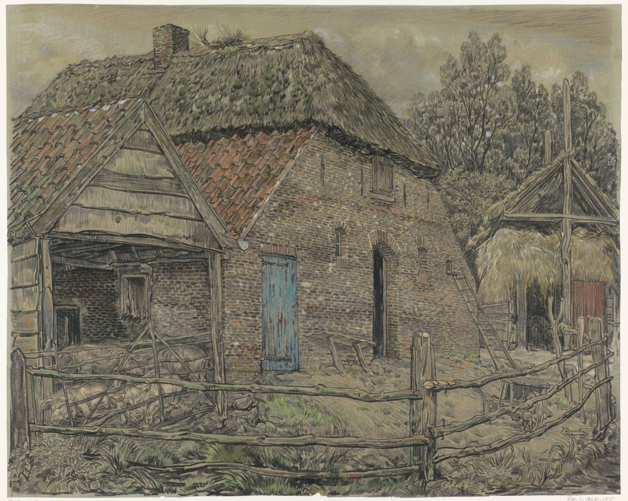 Stor låve, med en grisegård foran av Pieter Dupont