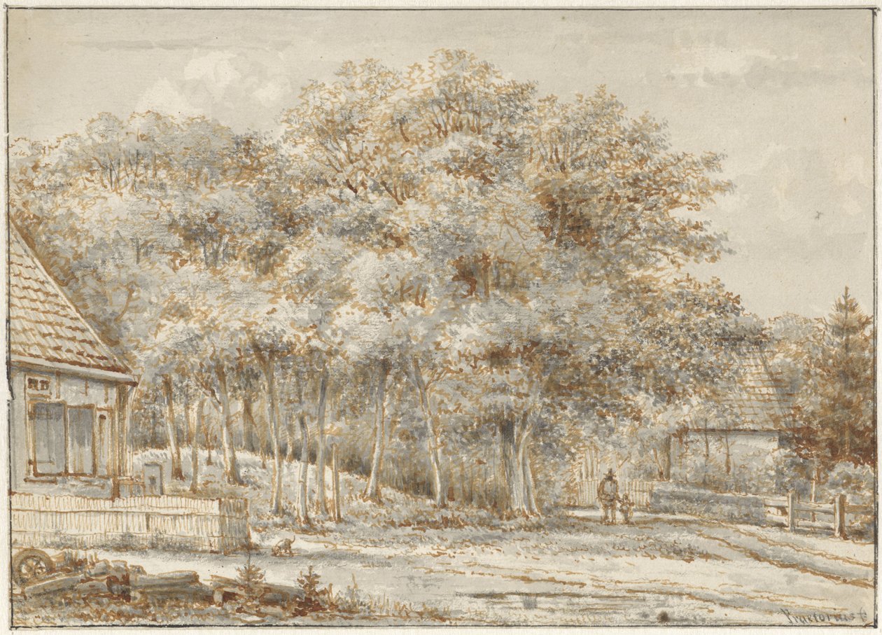 Skogsvei med to hus av Pieter Ernst Hendrik Praetorius
