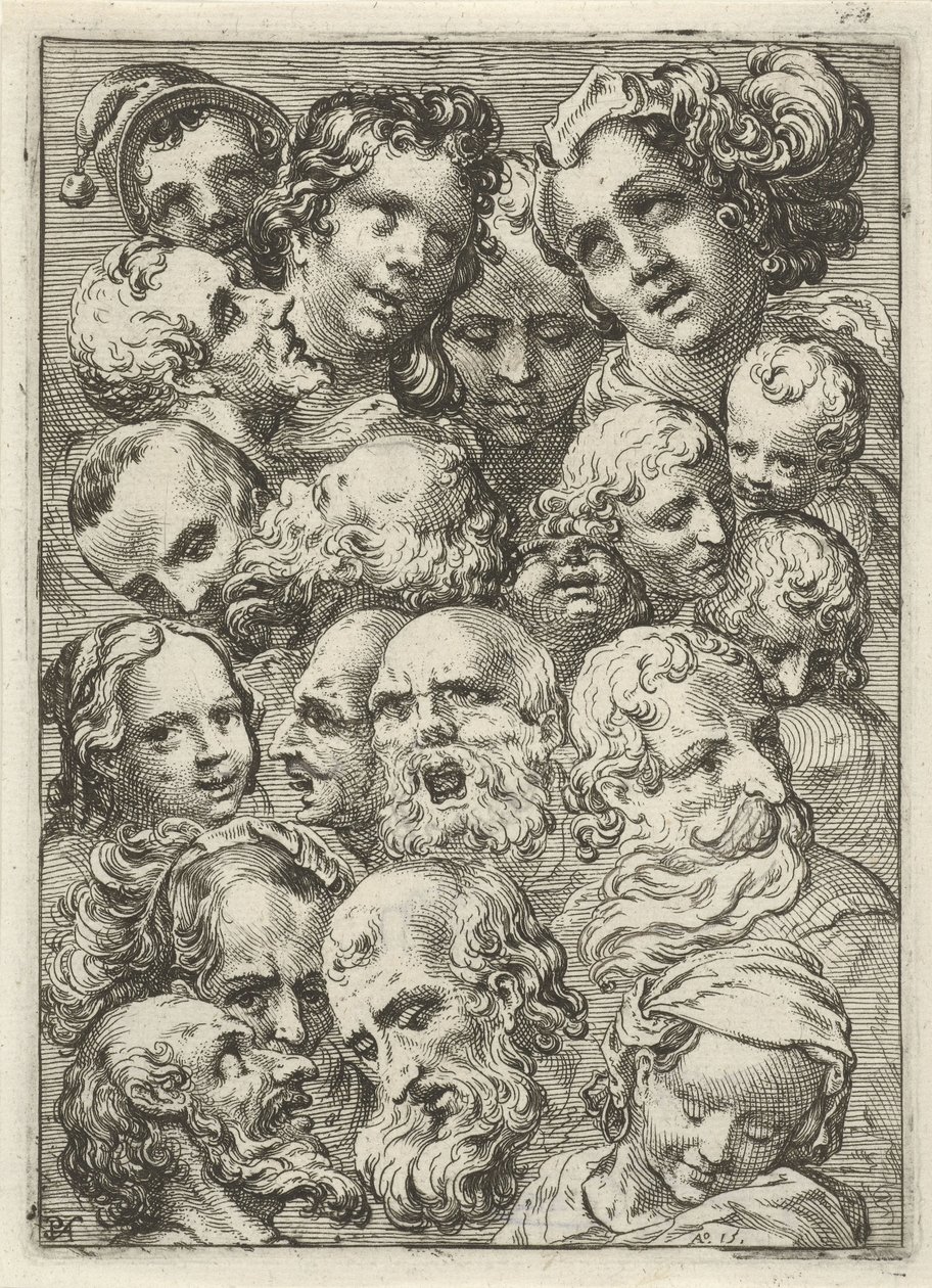 Studieark med nitten hoder av Pieter Feddes van Harlingen