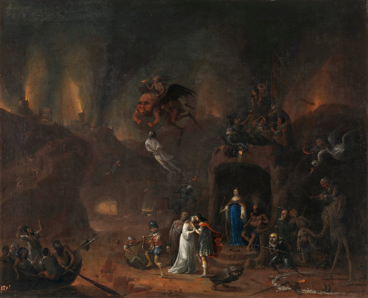 "Orpheus and Eurydice in the Hell" (Orpheus and Eurydice in the Hell) Maleri av Pieter Fris (1627-1706) 1652 Dim 61x77 cm Museo del Prado, Madrid av Pieter Fris