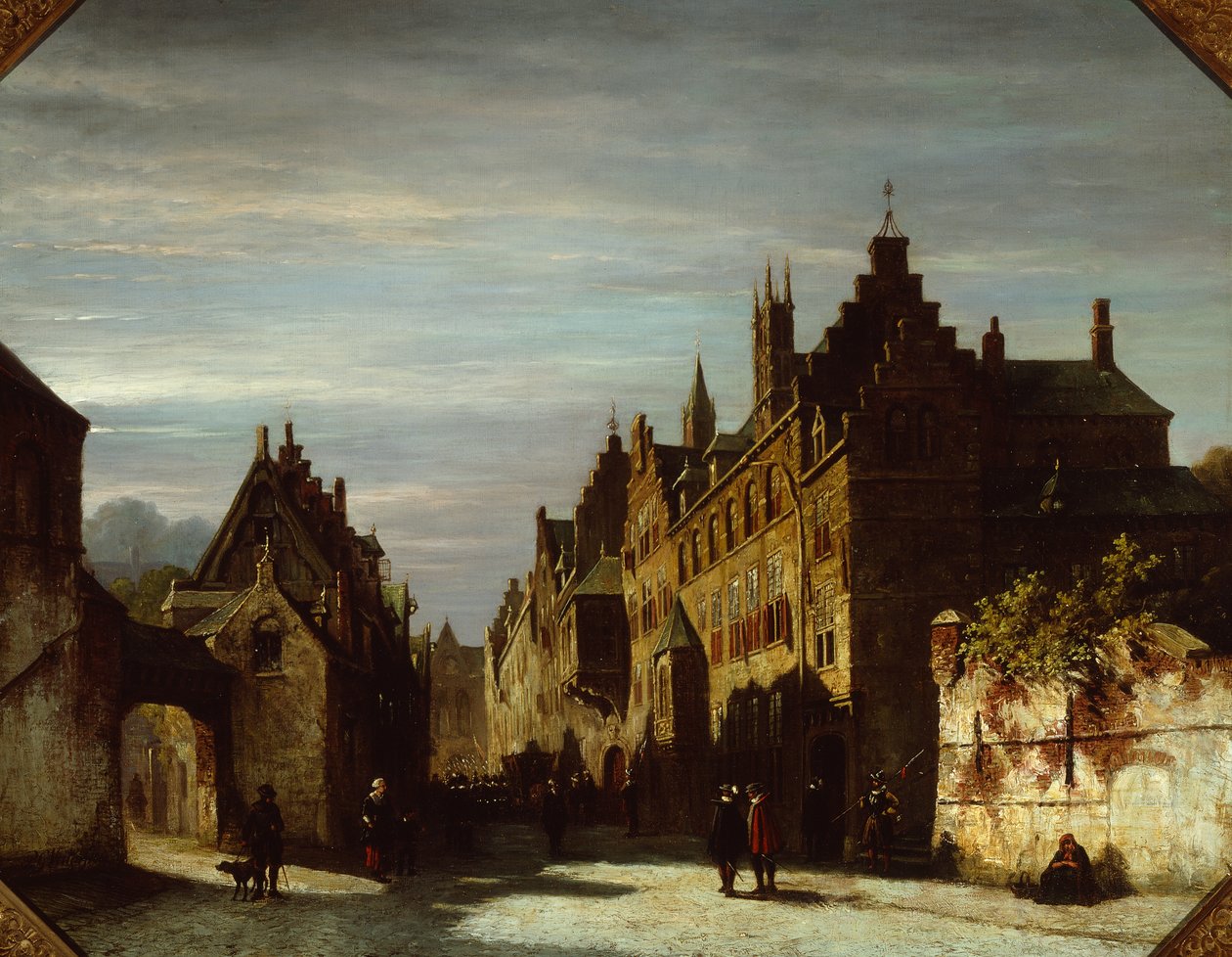 En nederlandsk gatescene med soldater av Pieter Gerard Vertin
