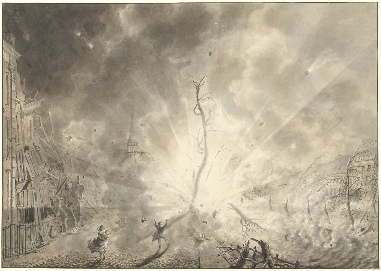 Kruttkatastrofen i Leiden, 12. januar 1807 av Pieter Gerardus van Os (signed by artist)