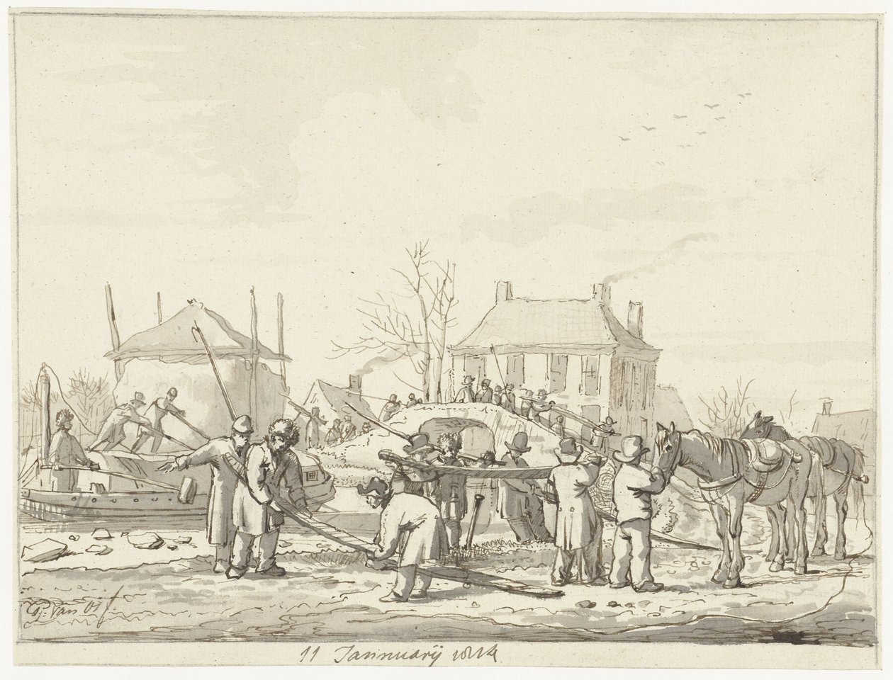 Kjernemelksgrøft i Naarden, 11. januar 1814 av Pieter Gerardus van Os (signed by artist)