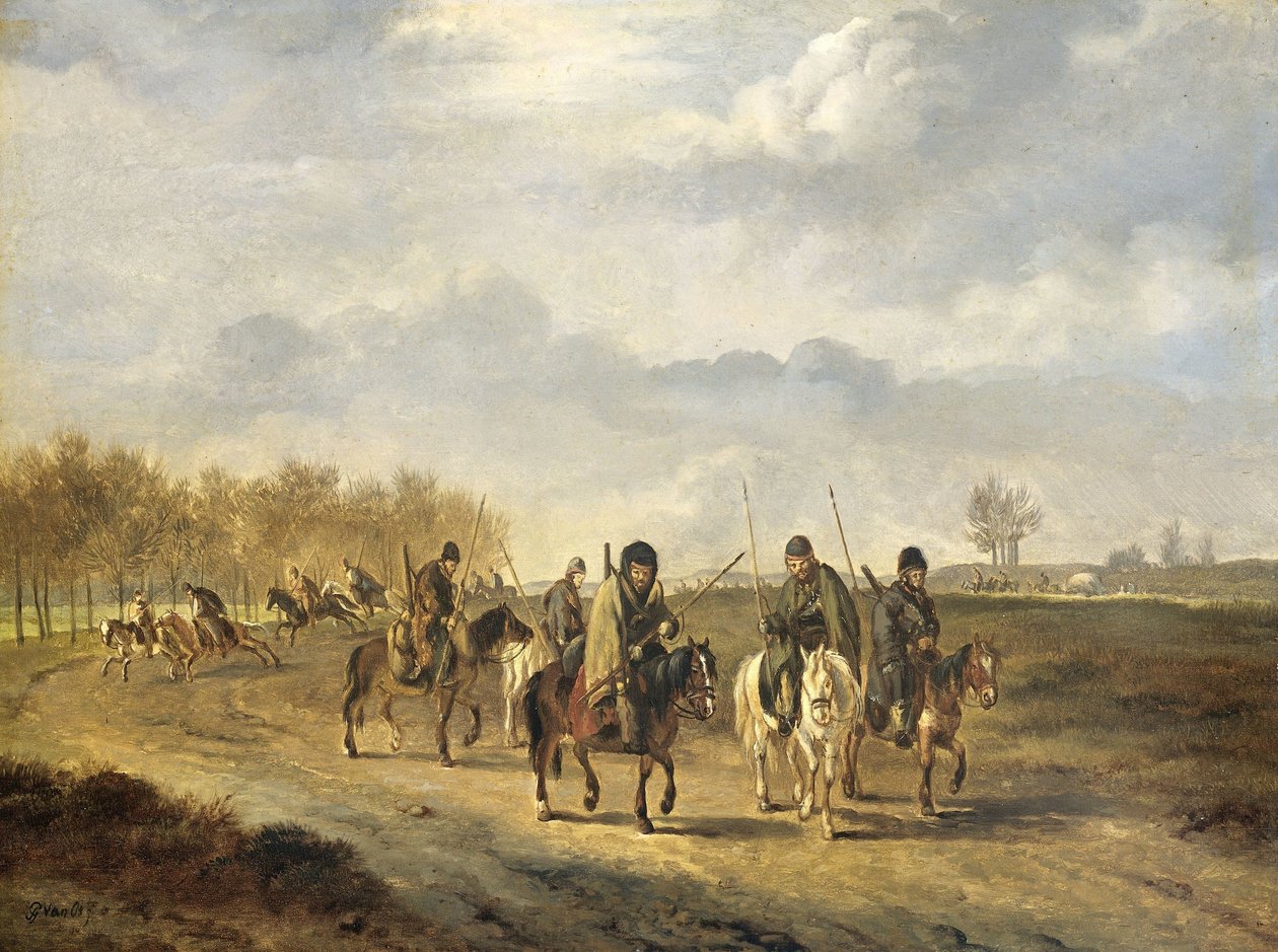 Kosakker på en landevei nær Bergen i Nord-Holland, 1813 av Pieter Gerardus van Os