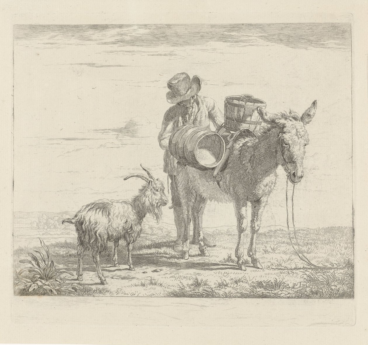 Mann med et muldyr og en geit av Pieter Gerardus van Os