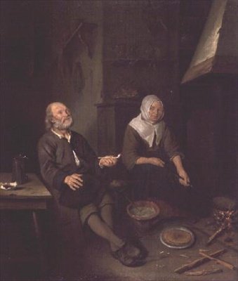 Eldre par på kjøkkenet deres av Pieter Gerritsz. van Roestraten