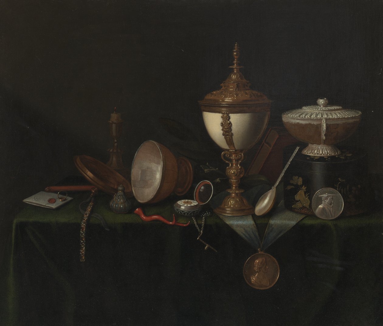 Stilleben med strutseggbeger og Whitfield Heirlooms, ca. 1670 (olje på lerret) av Pieter Gerritsz. van Roestraten