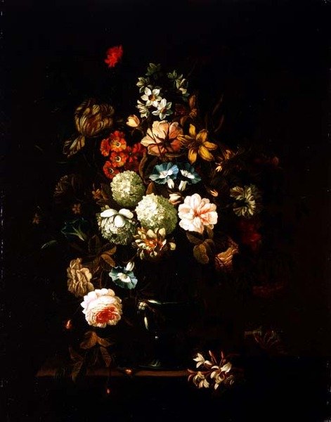 Stilleben med blomster i en glassvase av Pieter Hardime