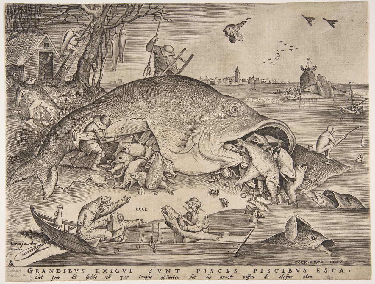 Stor fisk spiser liten fisk, 1557 av Pieter Heyden van der