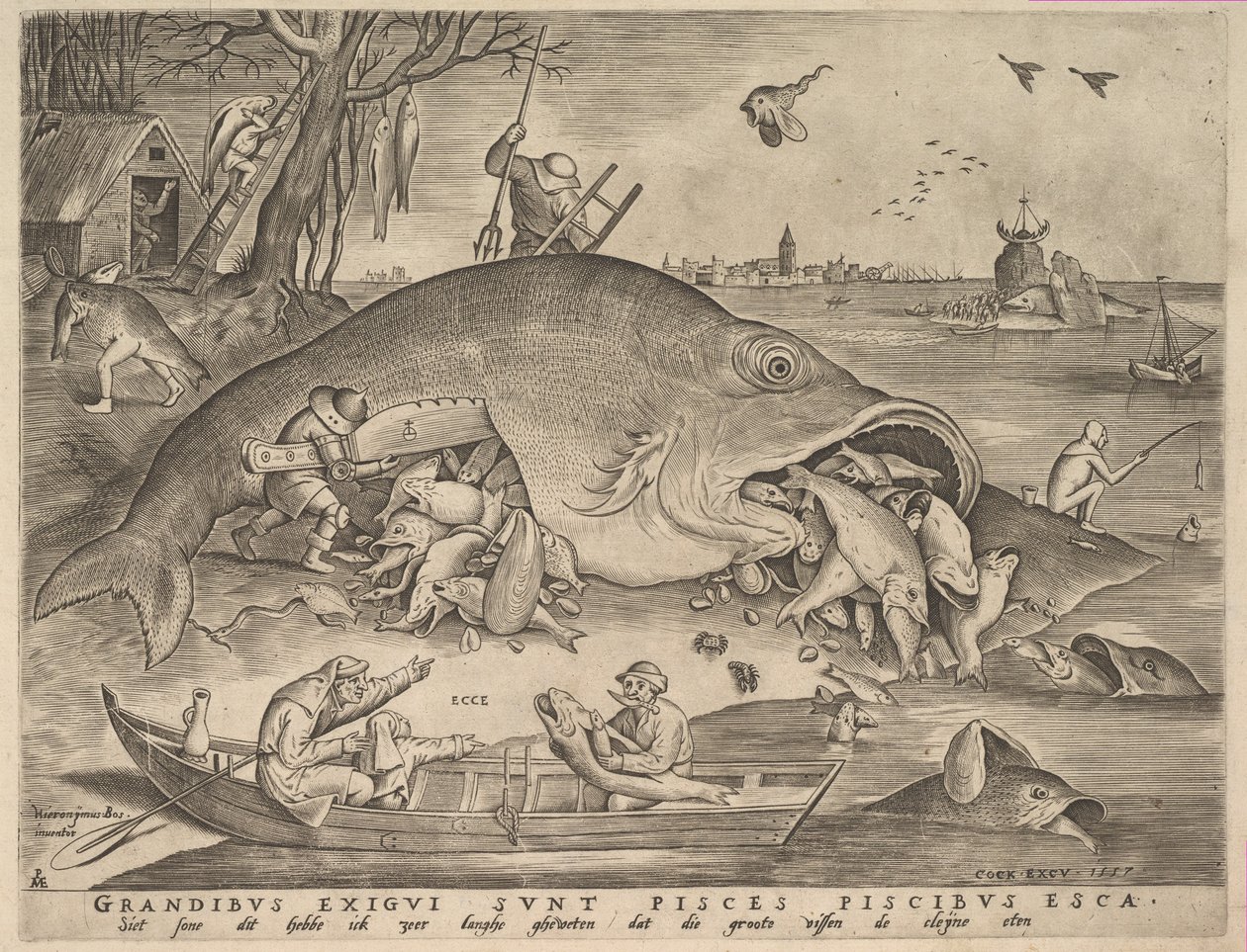 Stor fisk spiser liten fisk, 1557 av Pieter Heyden van der