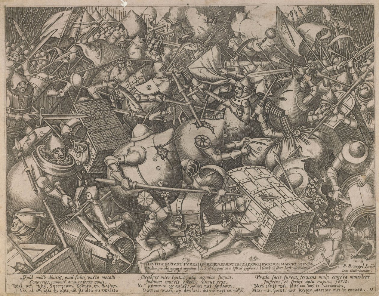 Fight of the Money-Bags and the Coffers, ca. 1560 av Pieter Heyden van der