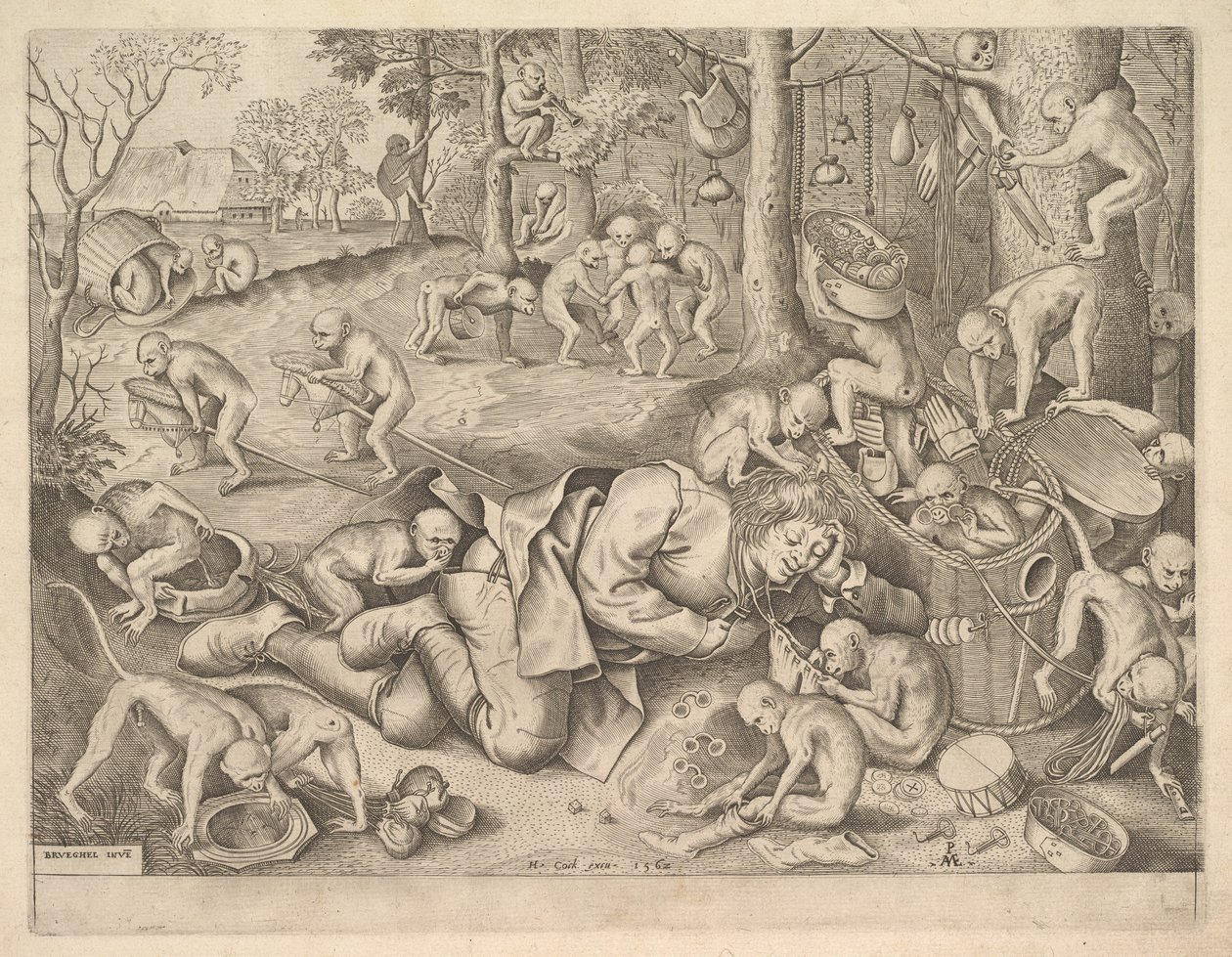 Kjøpmannen ranet av aper, 1562 av Pieter Heyden van der