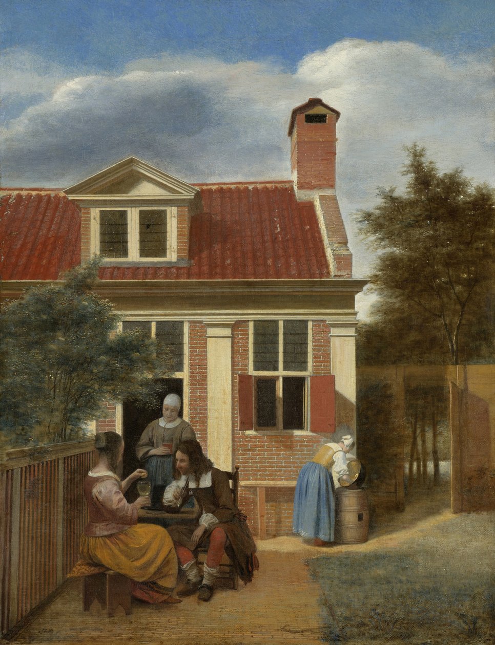Et selskap på gårdsplassen bak et hus, 1663-1665 av Pieter Hooch de
