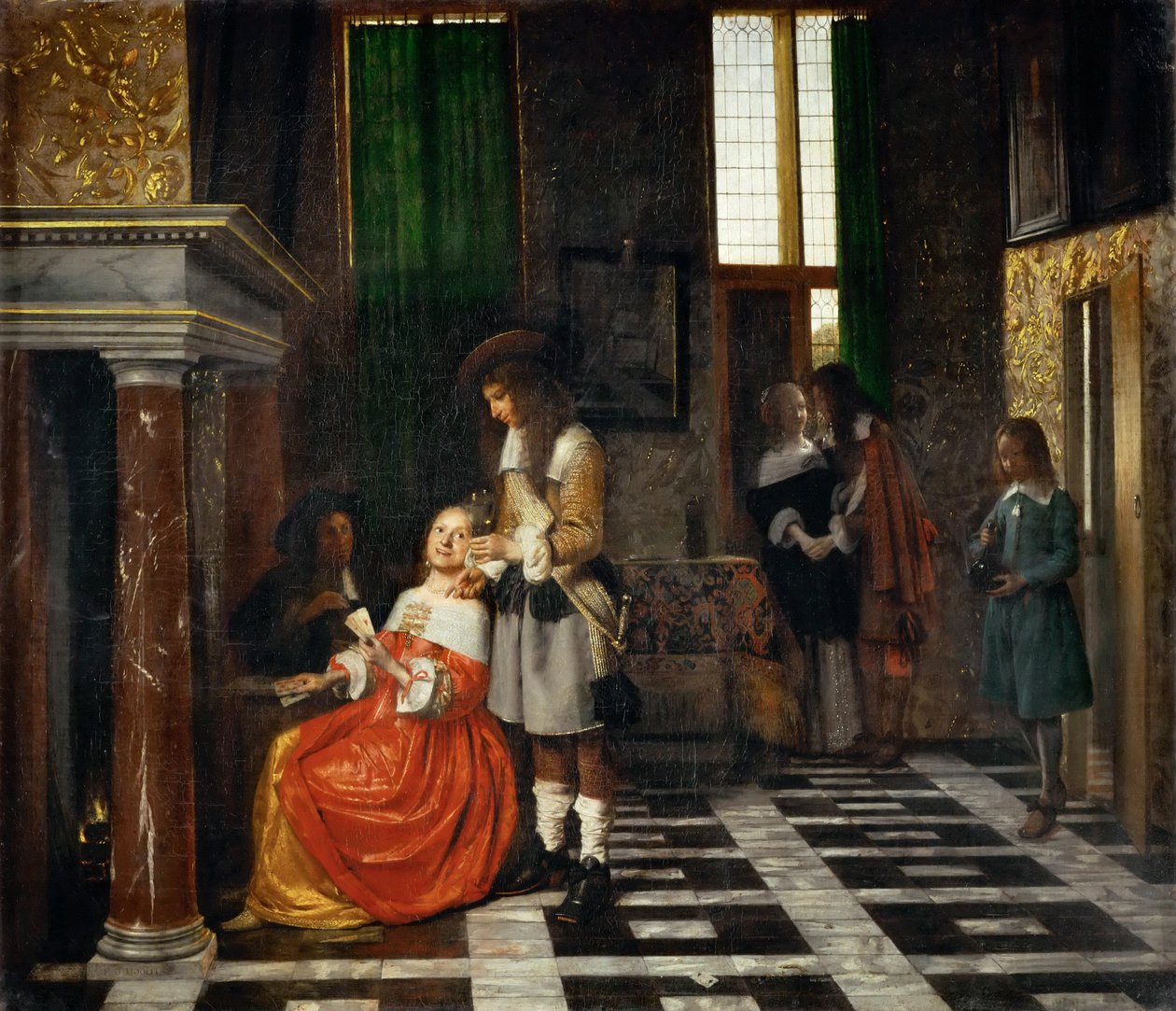 Kortspillere i et overdådig interiør av Pieter Hooch de