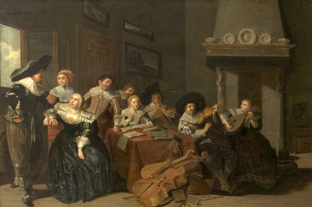The Music Party (olje på tre) av Pieter Jacobsz (attr.to) Codde