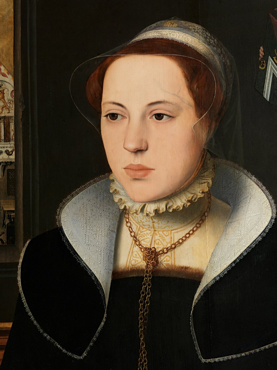Detalj av portrett av Jacquemyne Buuck av Pieter Jansz. Pourbus