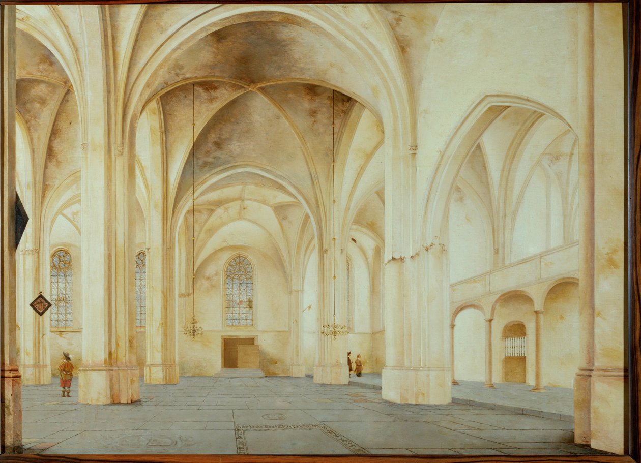 Interiør i kirken Saint Cunera i Rhenen, Nederland (oljemaleri) av Pieter Jansz Saenredam