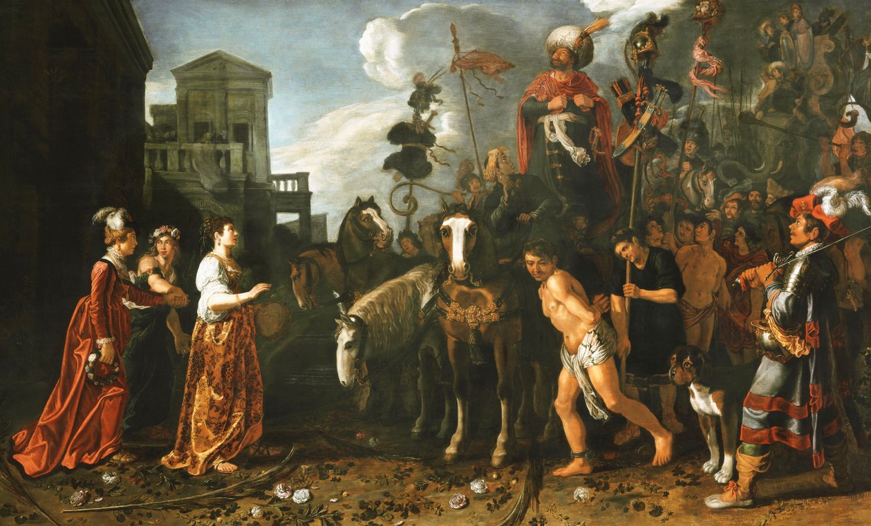 Jefta ønsket velkommen hjem fra slagmarken av sin datter, av Pieter Lastman