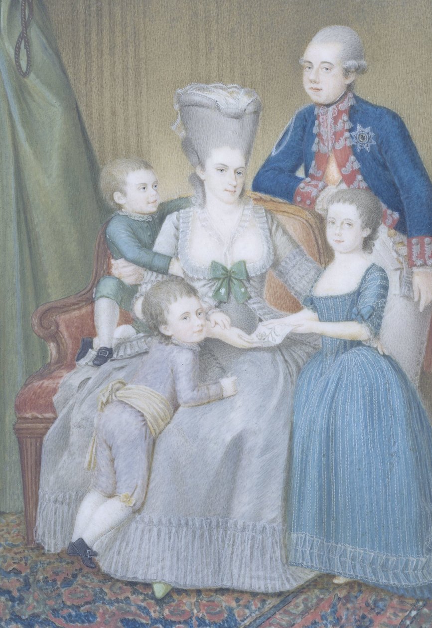 Willem V (1748-1806), prins av Orange-Nassau, med sin kone Frederika Sophia Wilhelmina av Preussen og deres barn Frederica Louisa Wilhelmina, Willem Frederik og Willem George Frederik av Pieter Lesage