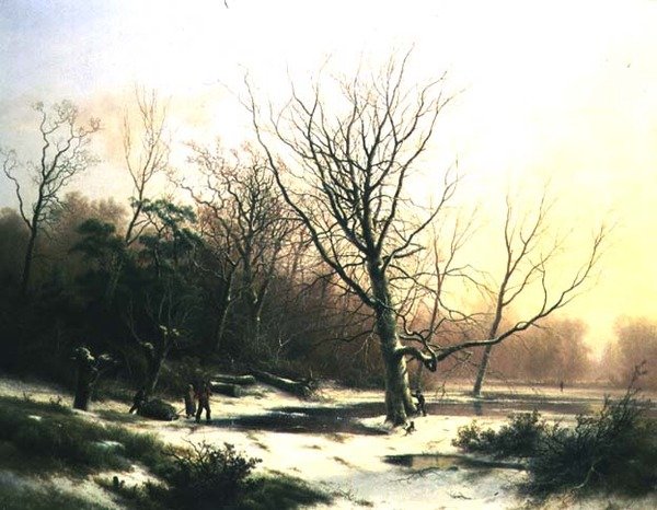 Vintersolnedgang (olje på lerret) av Pieter Lodewijk Francisco Kluyver