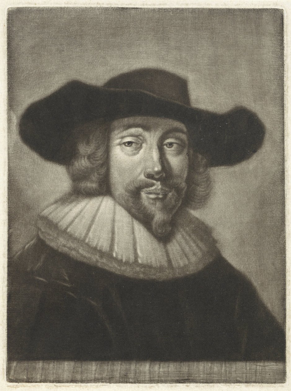 Portrett av en mann med hatt og krage av Pieter Louw