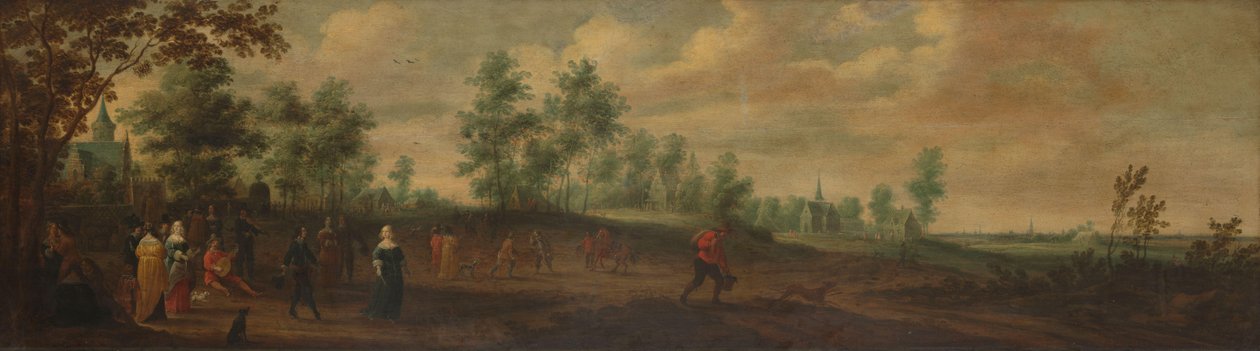 Landskap med et par som danser utenfor et herskapshus av Pieter Meulener