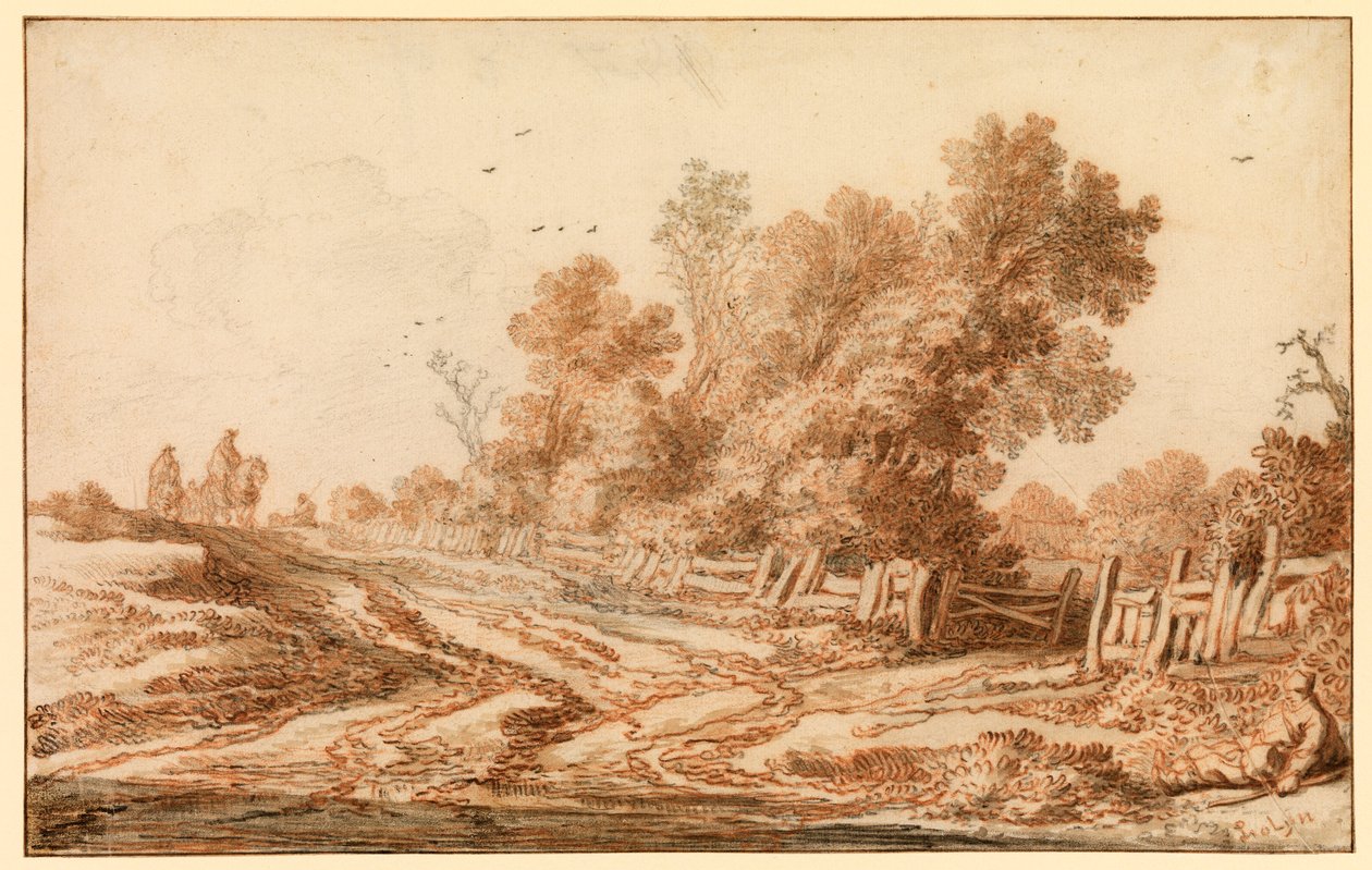 Landskap med reisende på en vei, 1653 - 1657 av Pieter Molijn