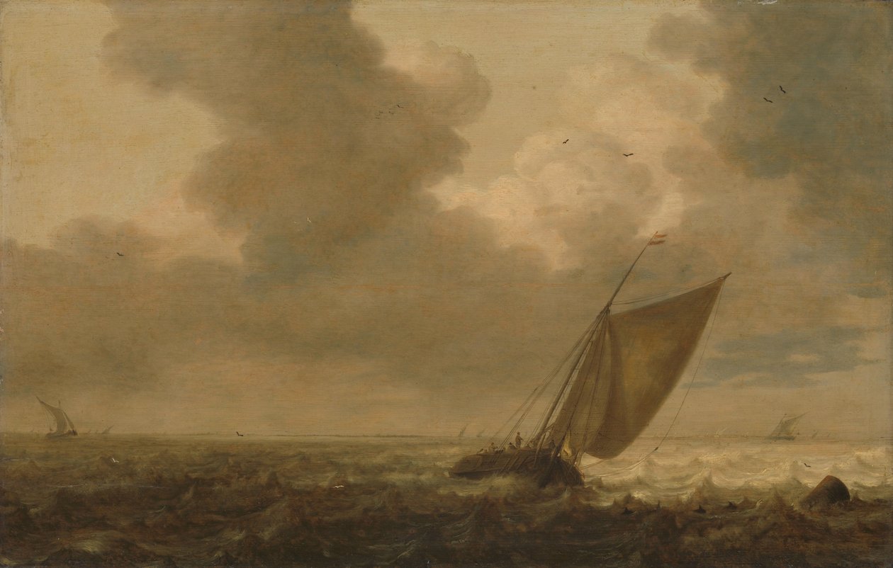 Fiskebåt med vinden i seilene av Pieter Mulier (I)