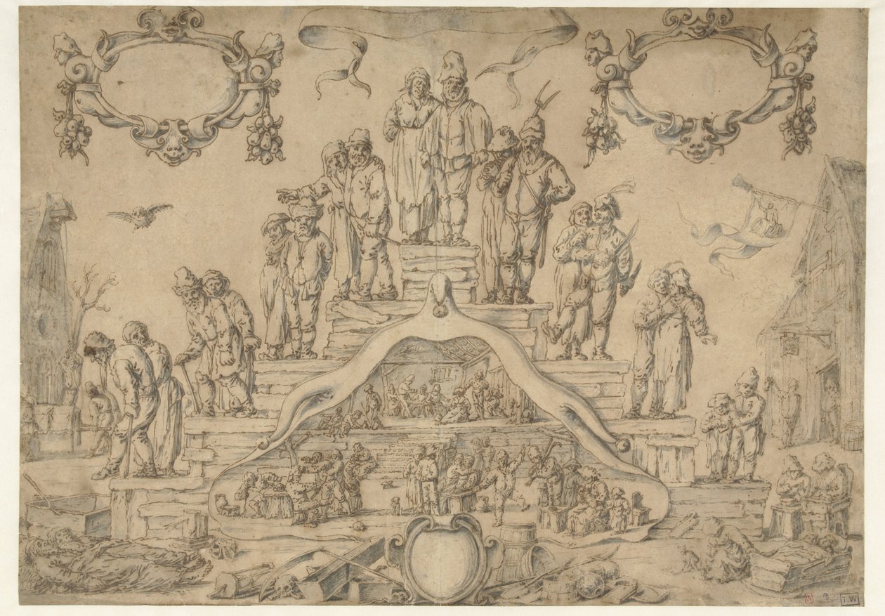 Alderdomstrapp med bønder og bondekvinner av Pieter Nolpe (attributed to)