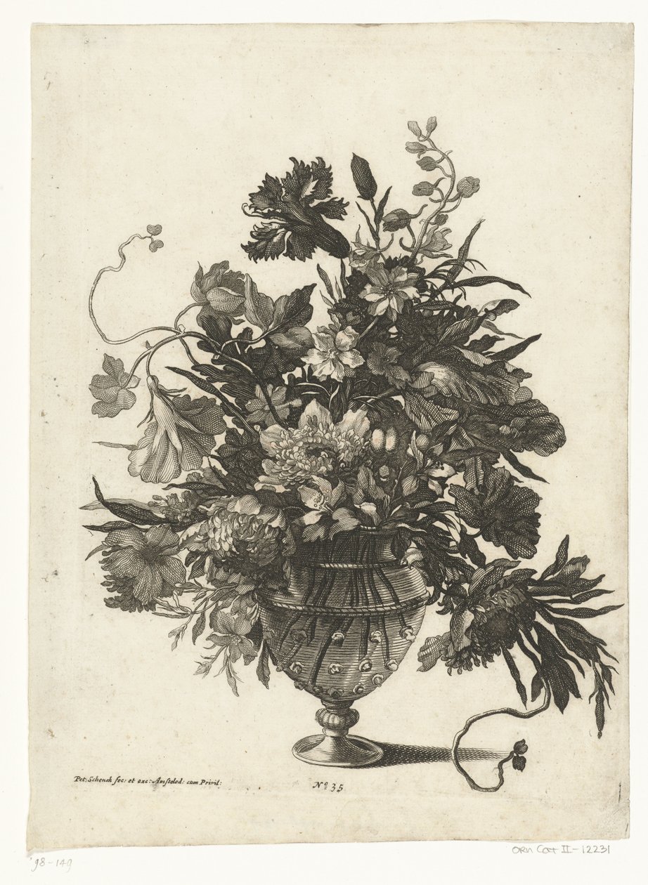 Glassvase med blomster Vaser med blomsterbuketter (serietittel) av Pieter Schenk (I)