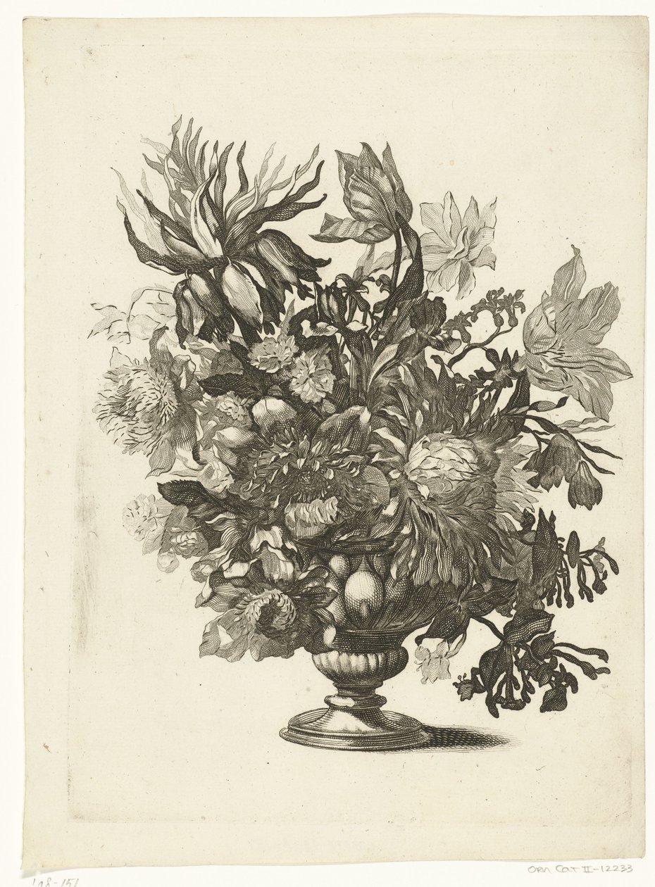 Glassvase med blomster Vaser med blomsterbuketter (serietittel) av Pieter Schenk (I)