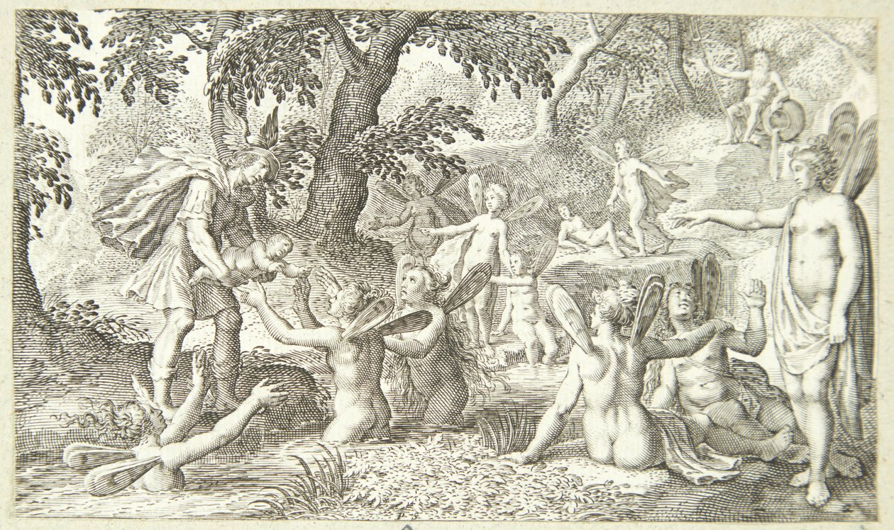 Mercury overlater Bacchus til nymfene på Mount Nysa av Pieter Serwouters