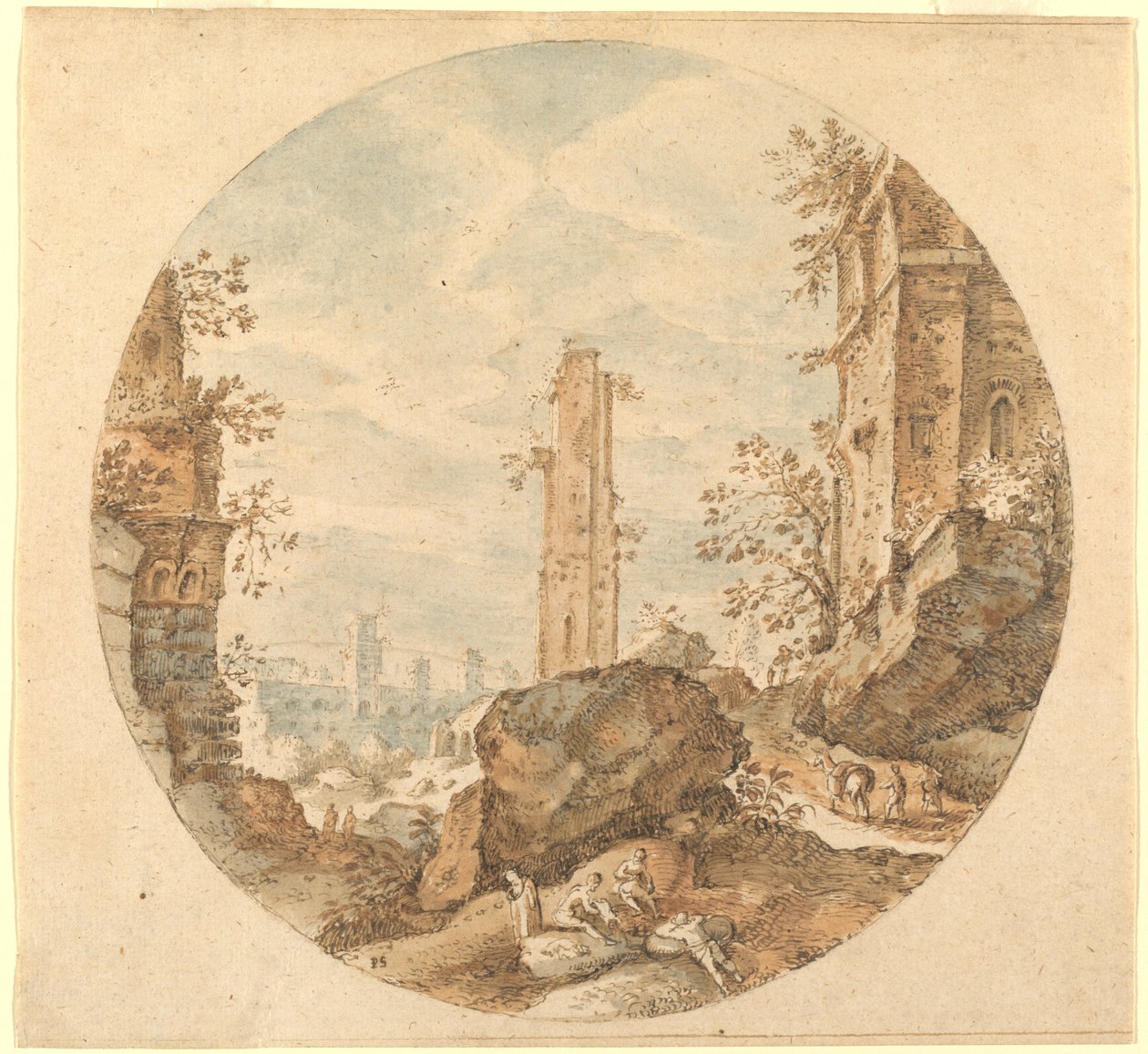 Reisende blant romerske ruiner av Pieter Stevens