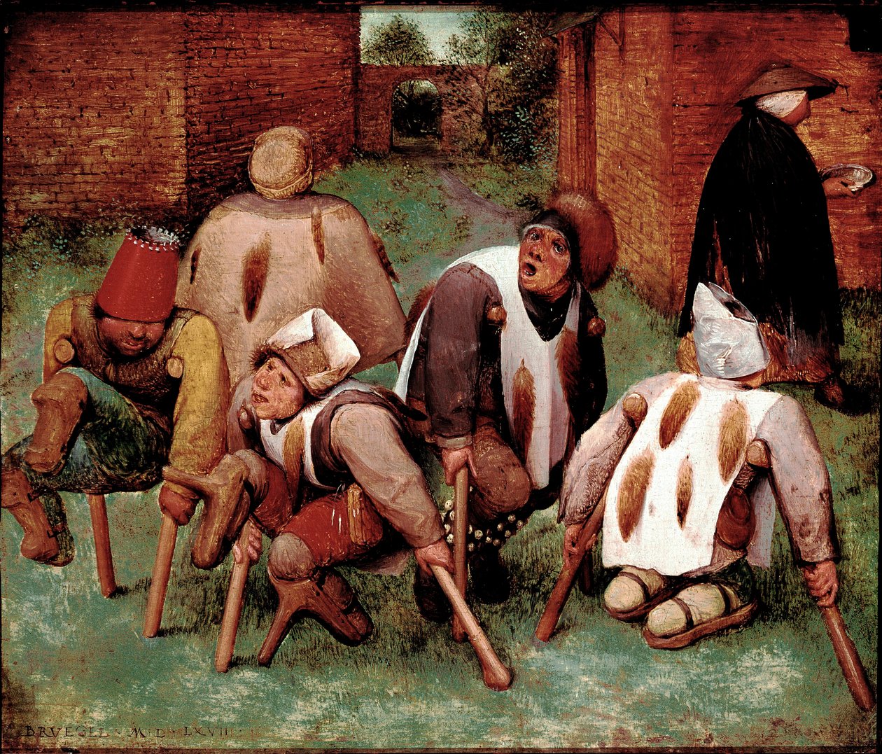 The estropies Gruppe av funksjonshemmede karakterer, butts-de-jatte (rumper). Maleri av Pieter Bruegel (eller Breugel eller Brueghel eller Breughel) dit l