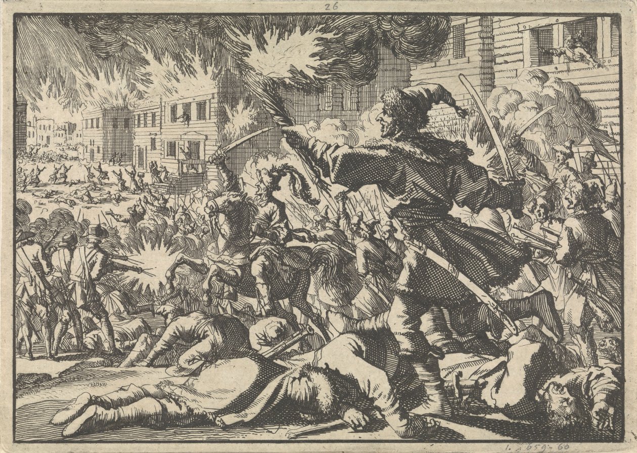 Kamp i Moskvas gater mellom russere og polakker i 1611, 1698 av Pieter Van der Aa