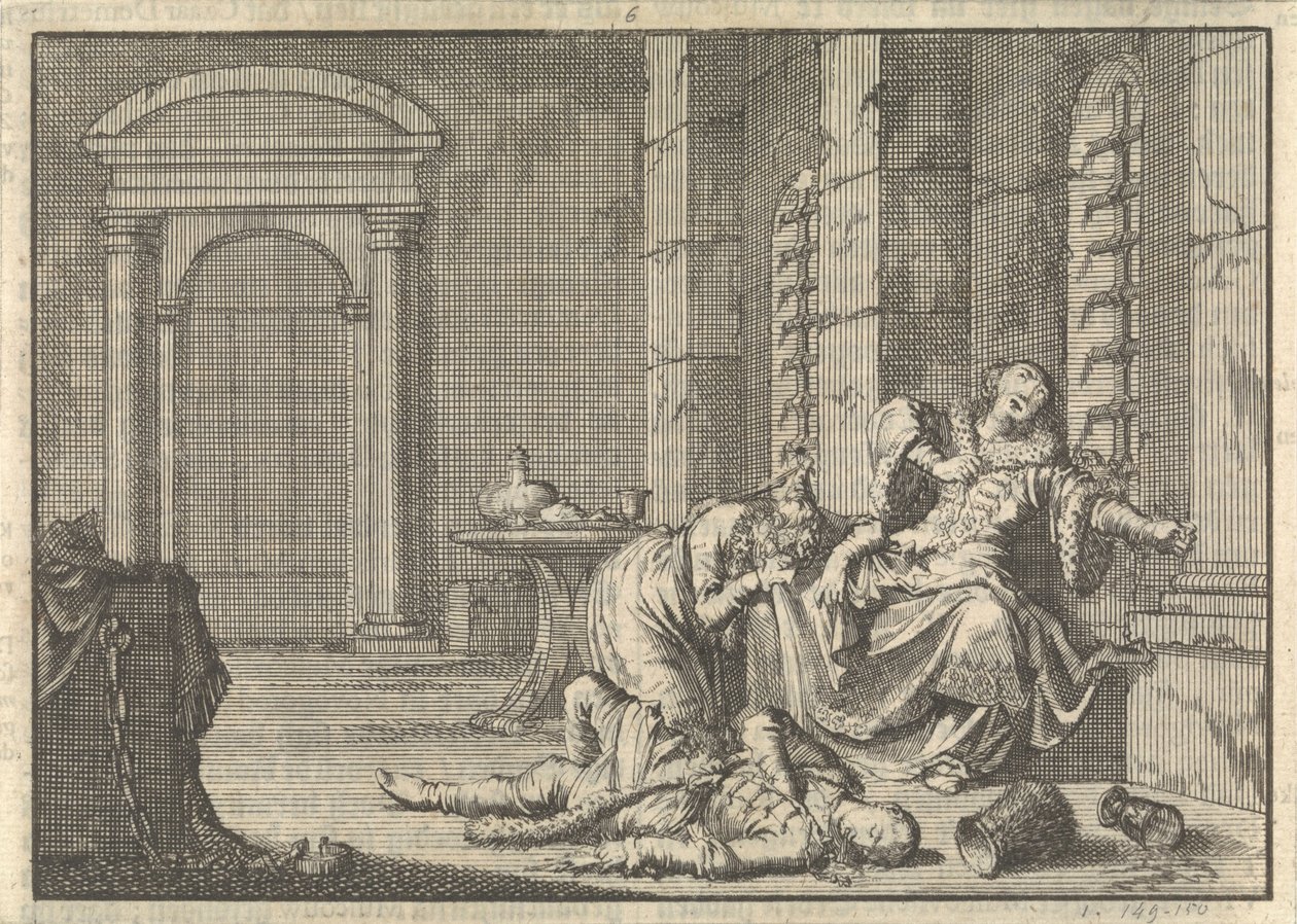 Tsar Fjodor II Borisovich Godunovs død, 1605, 1698 av Pieter Van der Aa