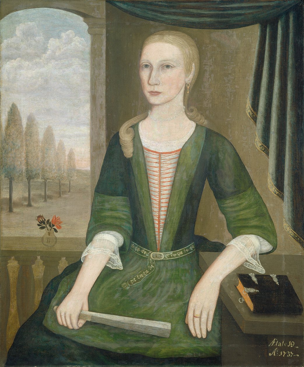Ung dame med en fan, 1737. av Pieter Vanderlyn