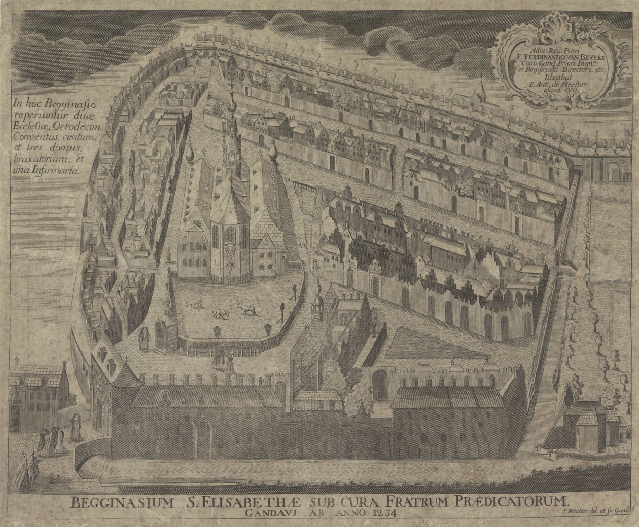 Utsikt over Sint-Elisabethbegijnhof en de Sint-Elisabethkerk te Gent Begginasium of St. Elisabeth under omsorg av Preacher Brothers of Gent fra år 1234 (tittel på objekt) av Pieter Wauters