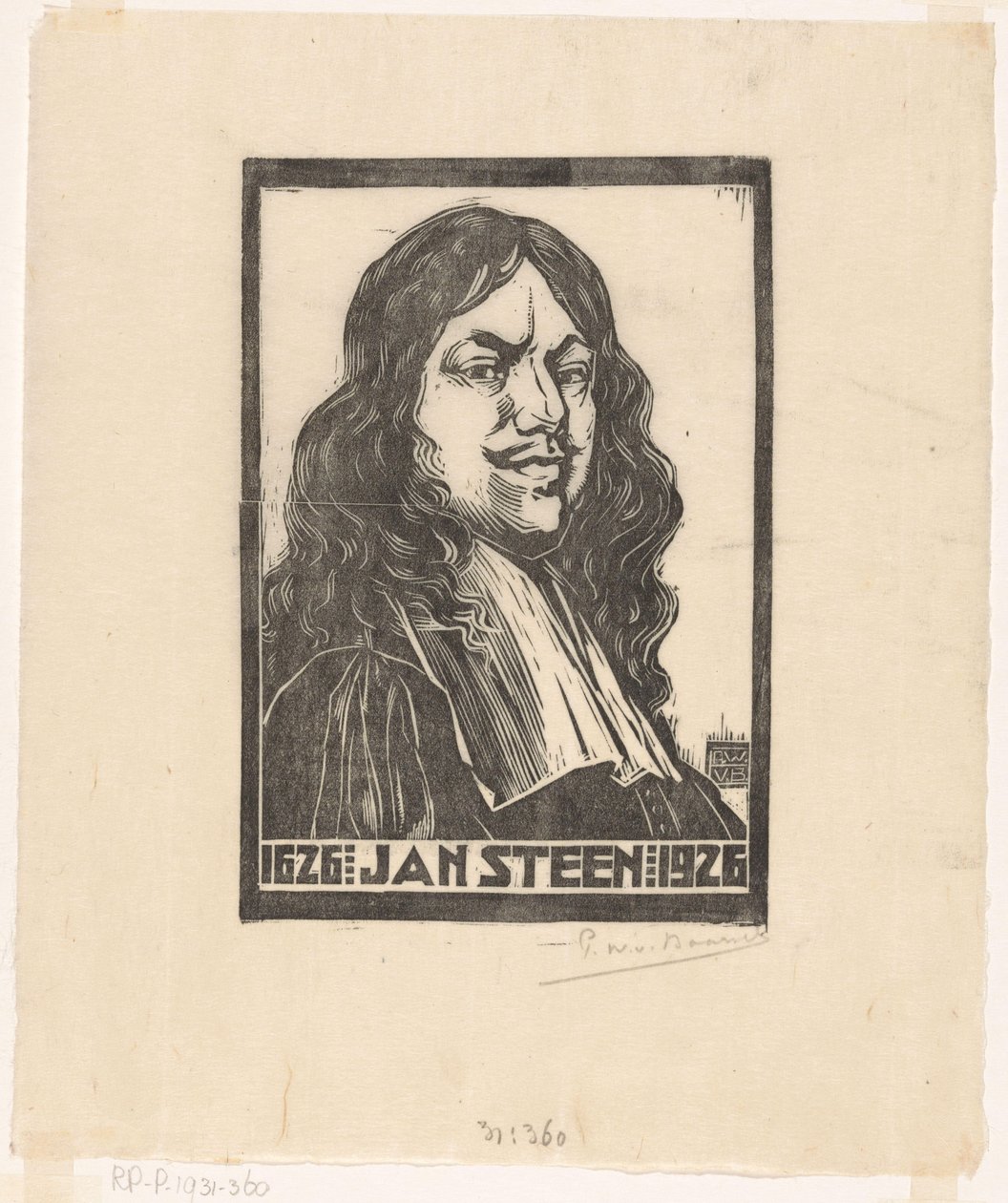 Portrett av Jan Steen (tittel på objekt) av Pieter Willem van Baarsel (signed by artist)