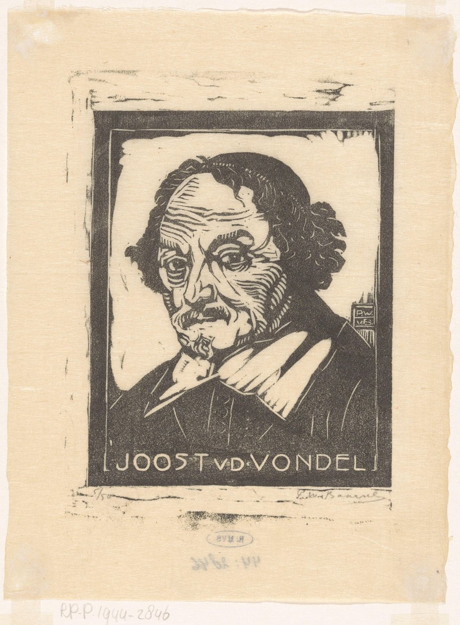 Portrett av Joost van den Vondel (tittel på objekt) av Pieter Willem van Baarsel (signed by artist)