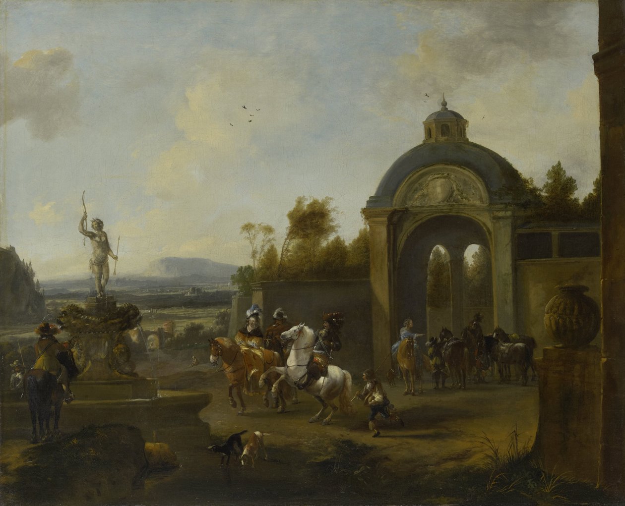 Jaktfest ved en fontene av Pieter Wouwerman