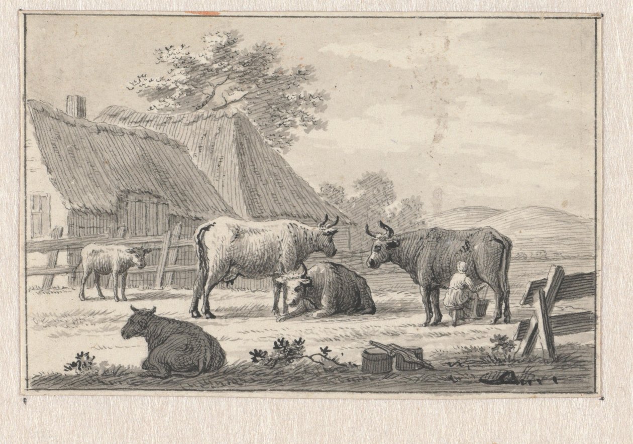 Gårdsplass med melkepike av Pieter de Goeje
