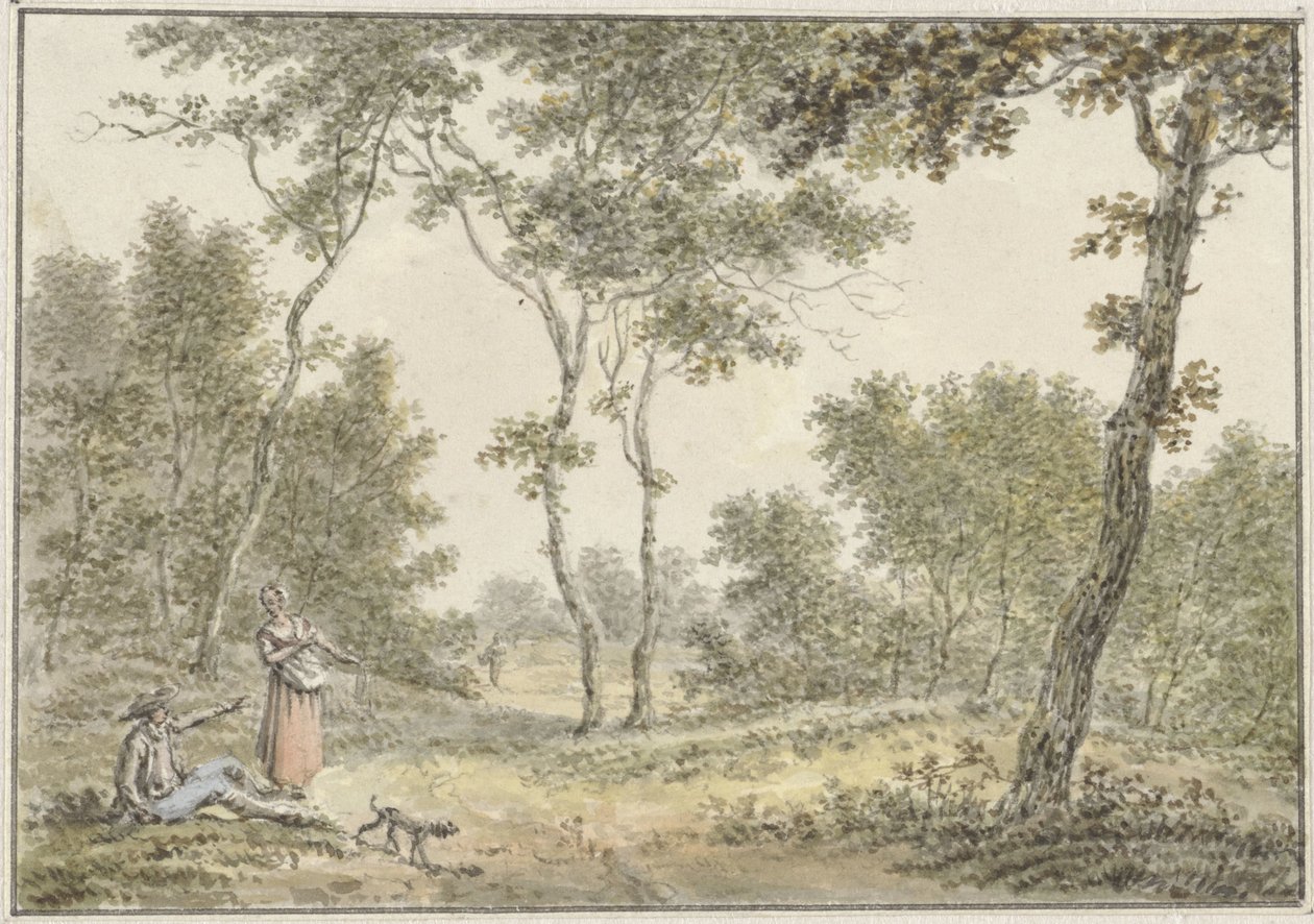 Skoglandskap med noen figurer av Pieter de Goeje